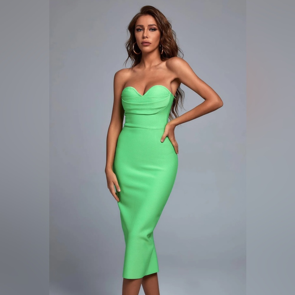 Green Strapless Midi Bandage Dress